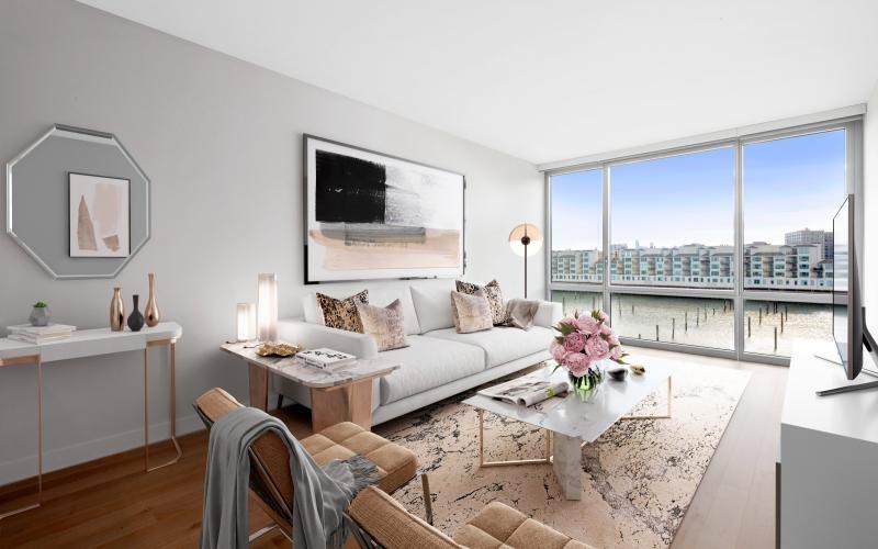 a living room with a large window