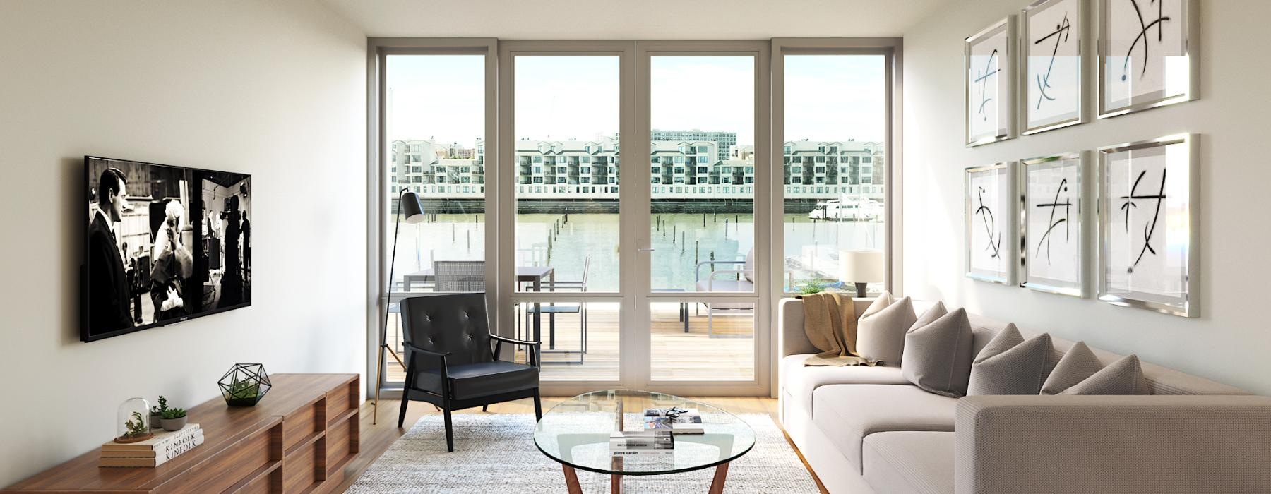 a living room with a large window